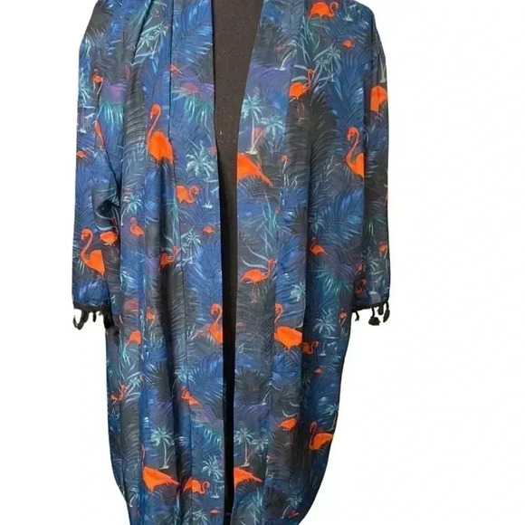 💜3/25 Say What Tropical Printed Duster with Tassels, One Size - Picture 1 of 5